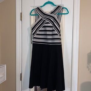 Black and white striped cocktail dress